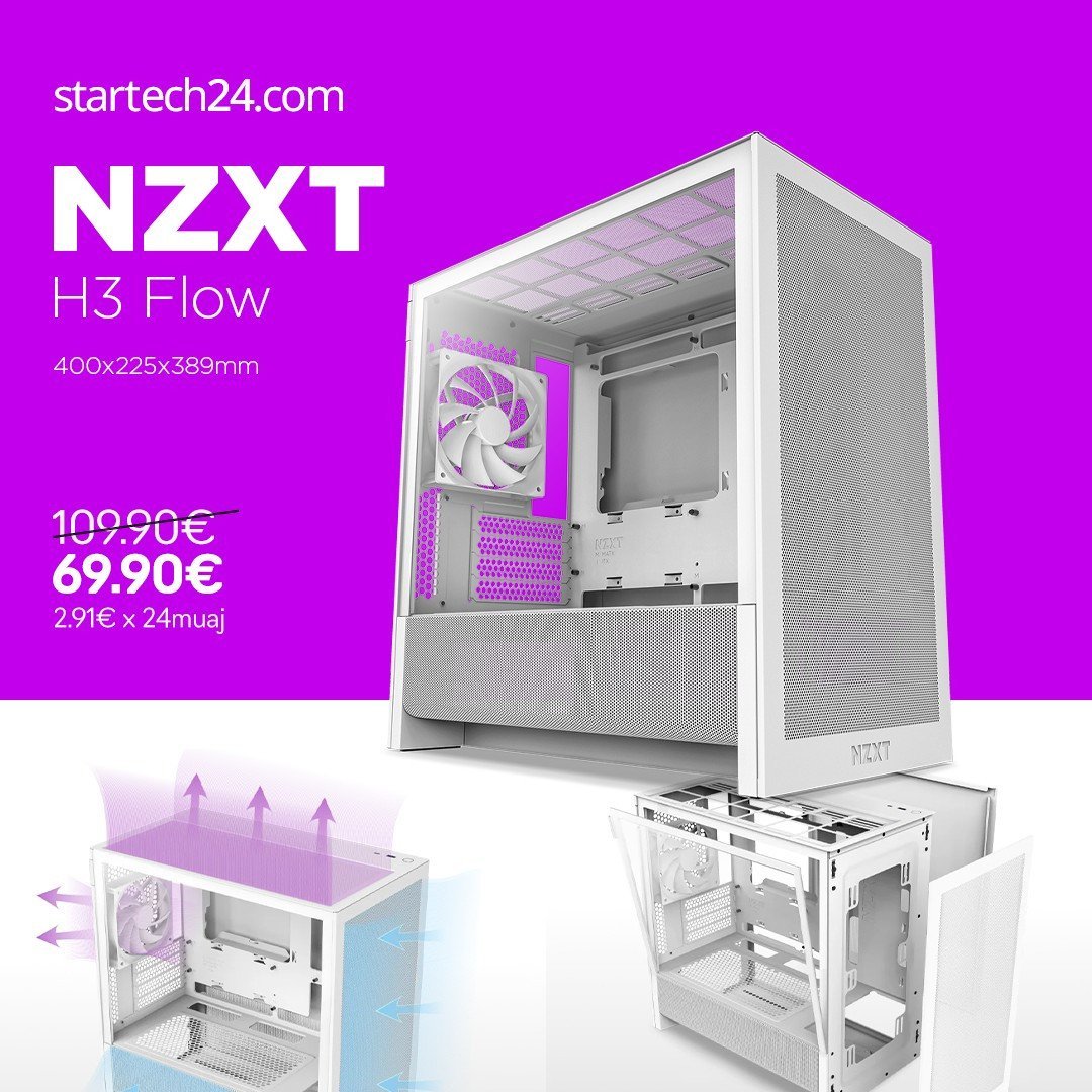 NZXT H3 Flow, kasë MIDI Tower moderne