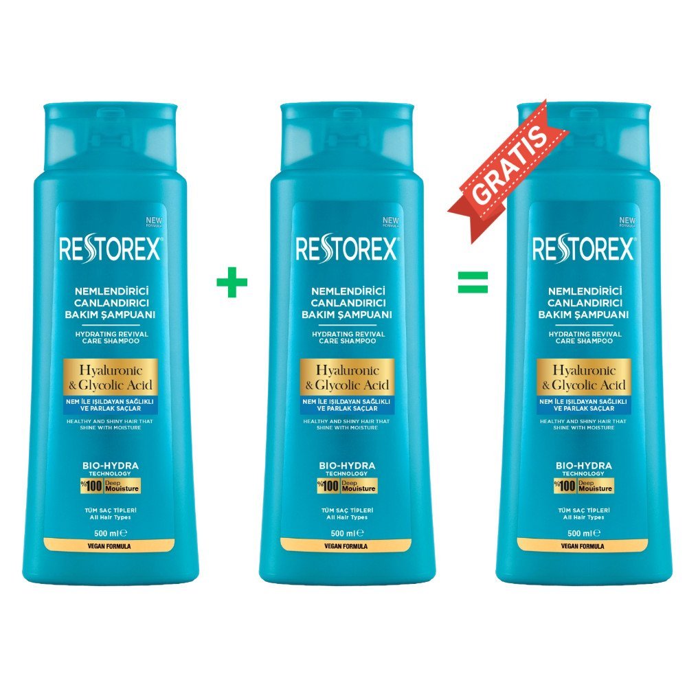 BUY 2 GET 1 FREE RESTOREX HYALURONIC & GLYCOLIC ACID SHAMPOO