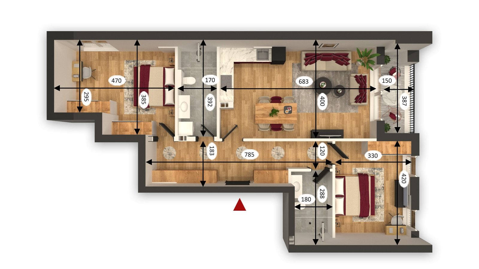 Kompleksi Dardania → Blloku D → Kati 9 Tipi 5 / 101.30m2