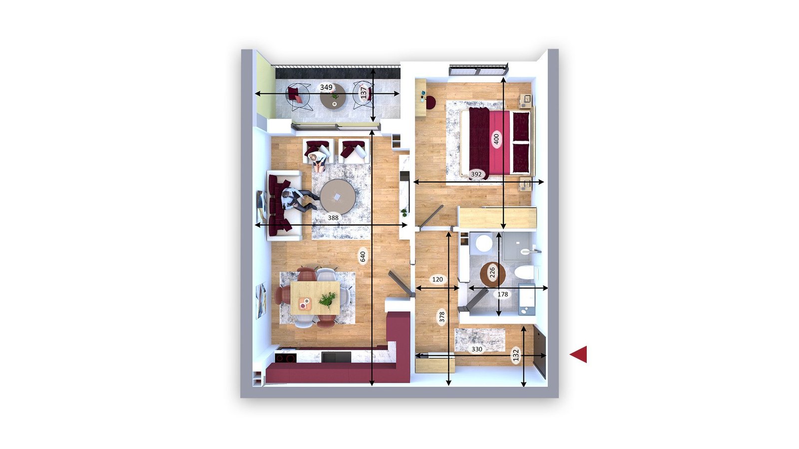 Kompleksi Dardania → Blloku B → Kati 9 Tipi 1 / 64.70m2