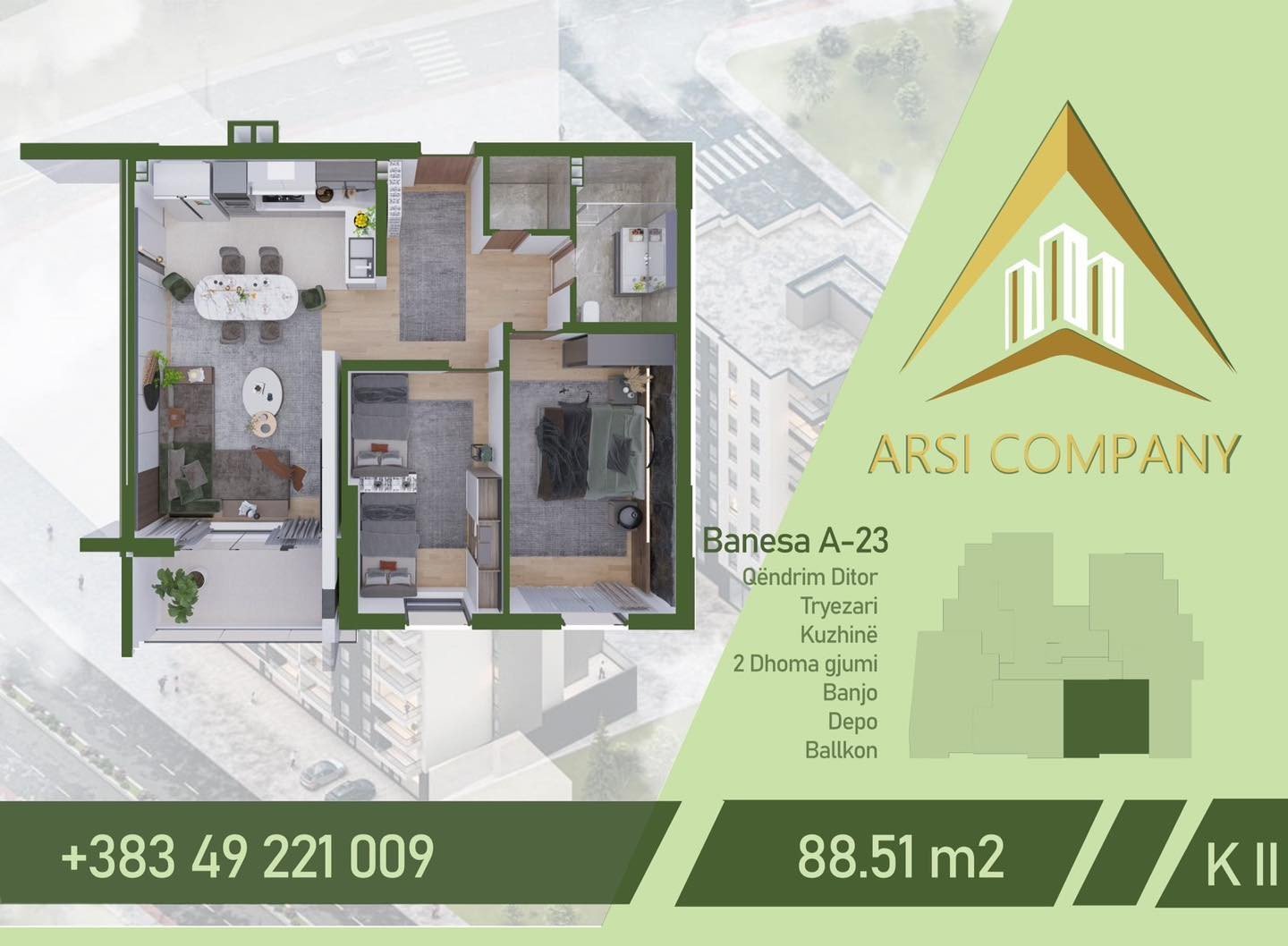 Banesa me sipërfaqe prej 88.51m2