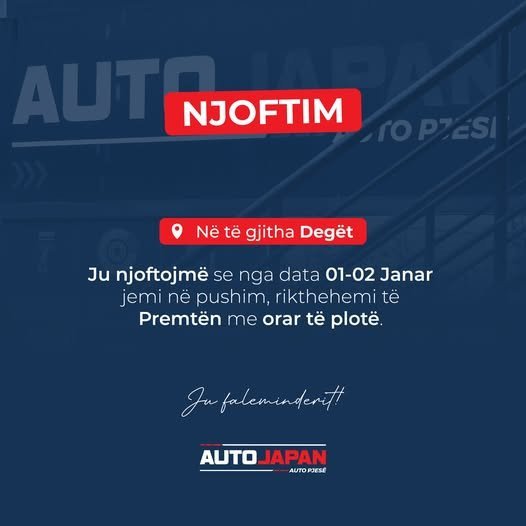 Ju njoftojmë se nga data 01-02 Janar jemi në pushim