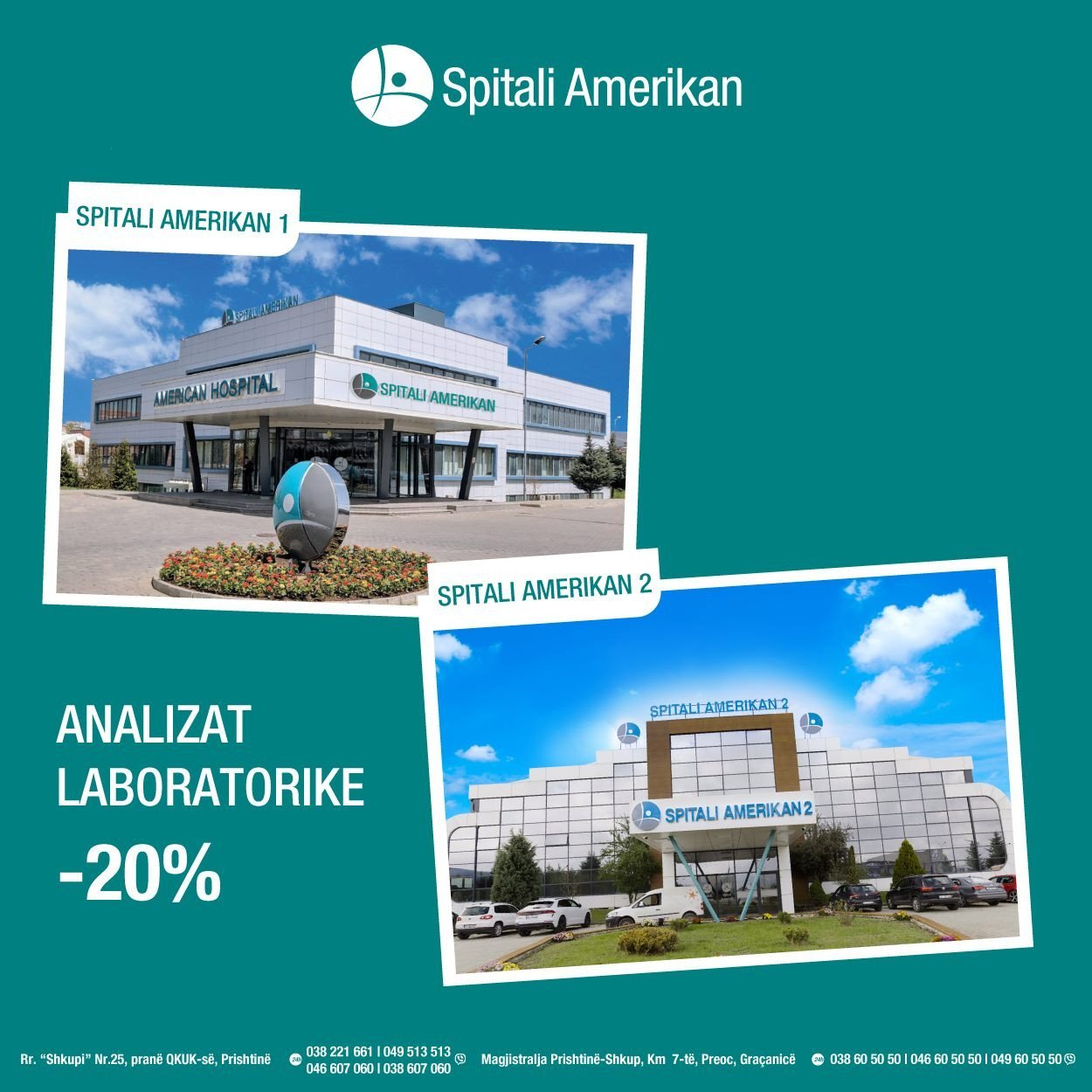 20% zbritje në të gjitha analizat