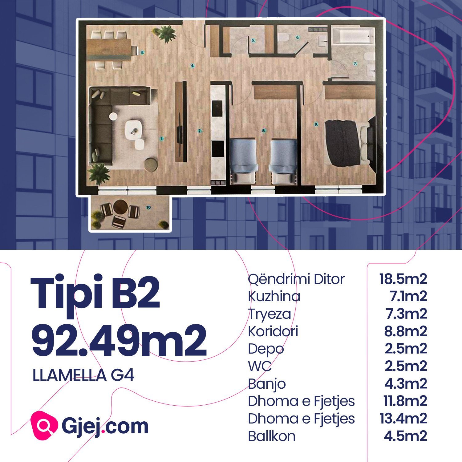 Tipi B2/Banesë në shitje 92.49m2 PRISHTINA E RE