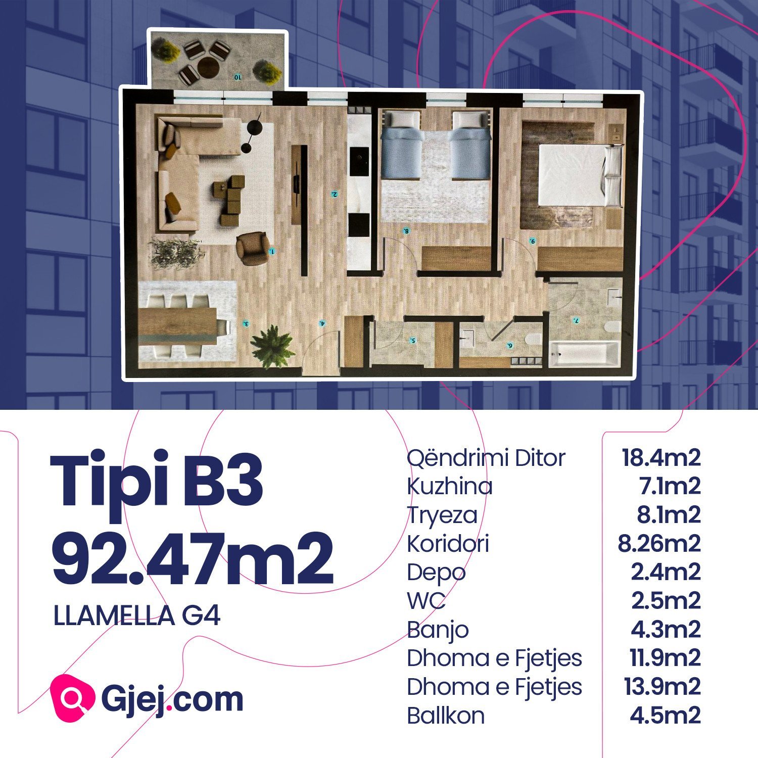 Tipi B3/Banesë në shitje 92.47m2 PRISHTINA E RE