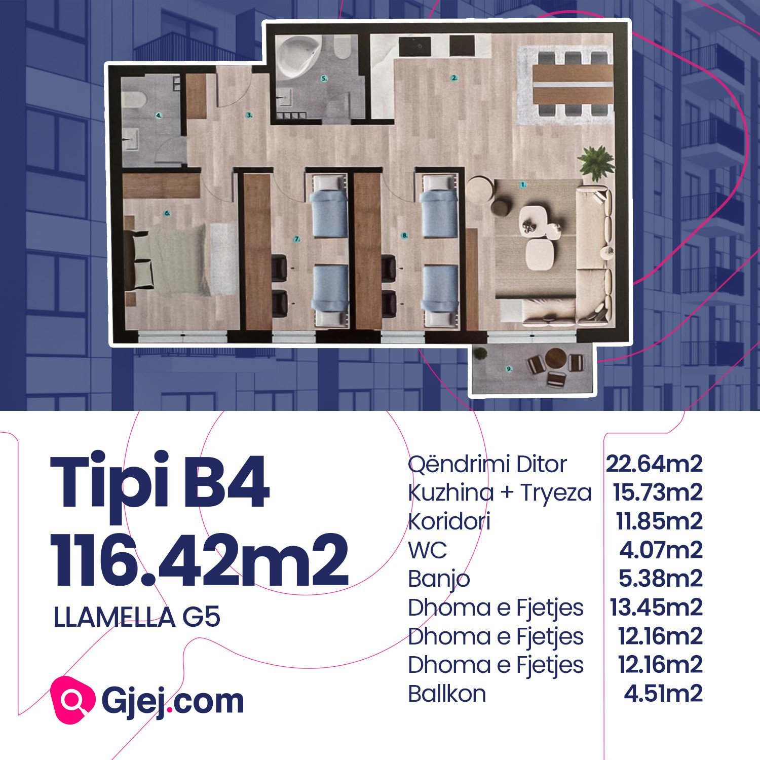 Tipi B4/ Banesë në shitje 116.42 m2 PRISHTINA E RE