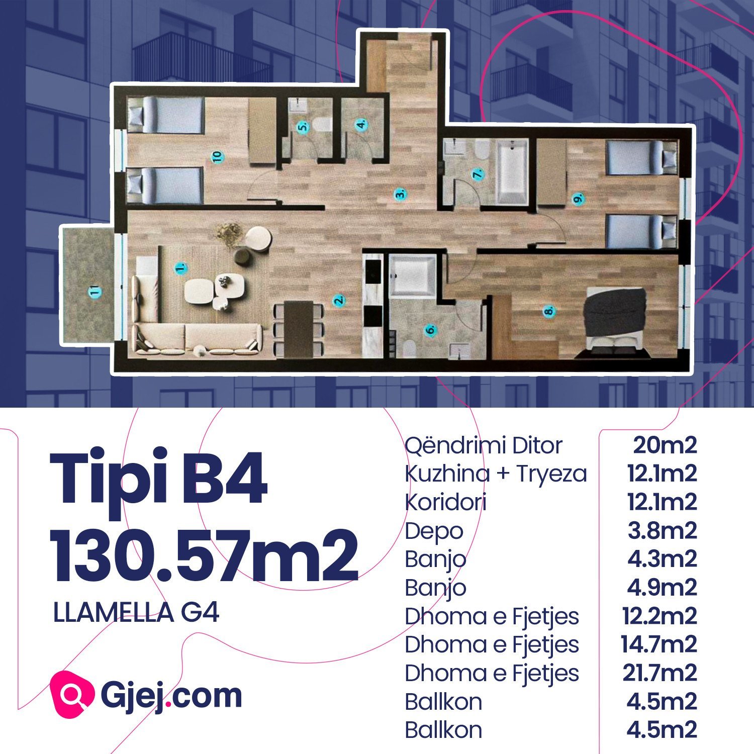 Tipi B4/ Banesë në shitje 130.57m2 PRISHTINA E RE