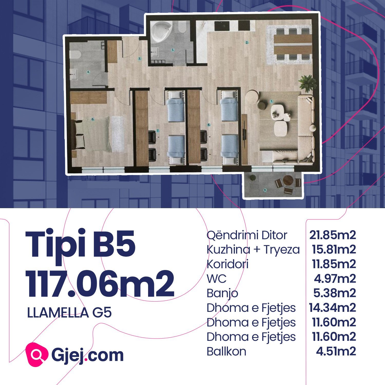 Tipi B5/ Banesë në shitje 117.06m2 PRISHTINA E RE