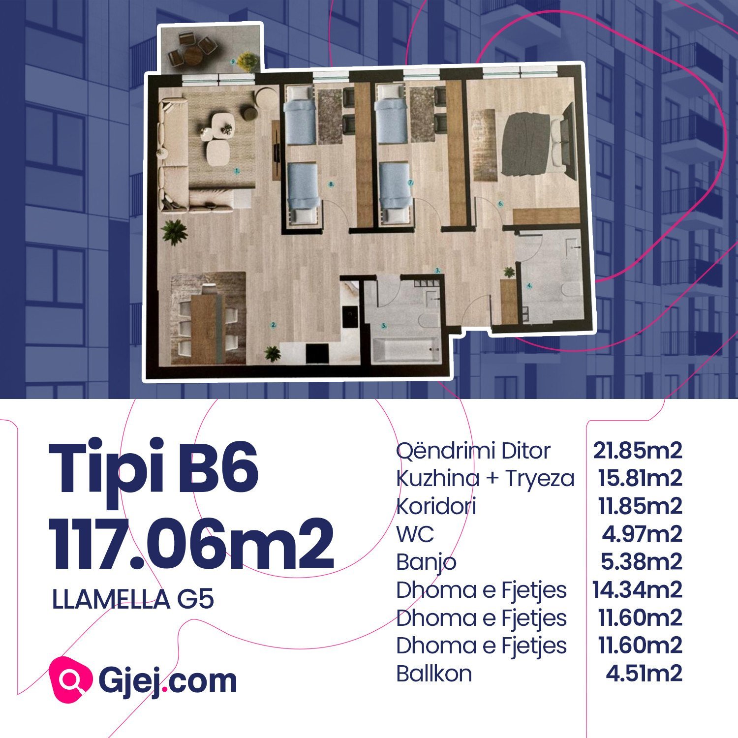 Tipi B6/ Banesë në shitje 117.06m2 PRISHTINA E RE