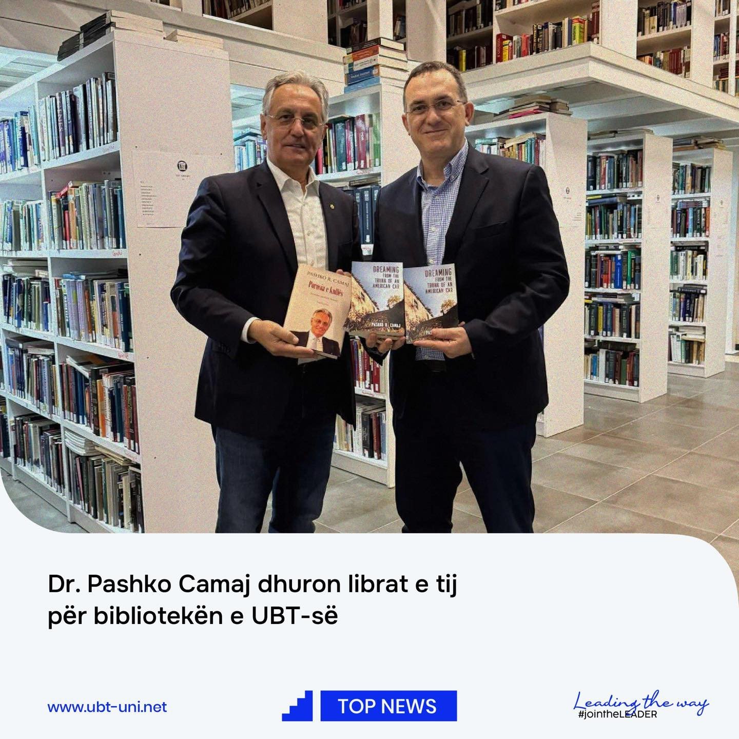 Dr. Camaj dhuroi për bibliotekën e UBT-së disa kopje të librave të tij