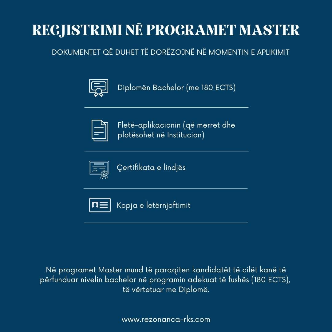 Dokumentet e nevojshme për regjistrim në programet Master në Kolegji Rezonanca!