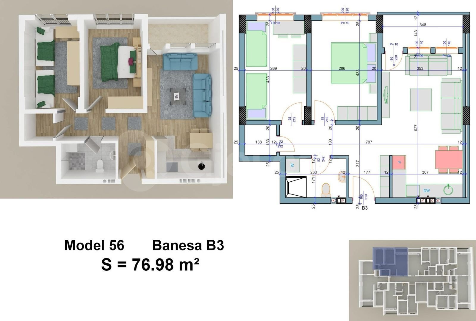 Shitet super apartamenti 76.98㎡ në Fushë Kosovë