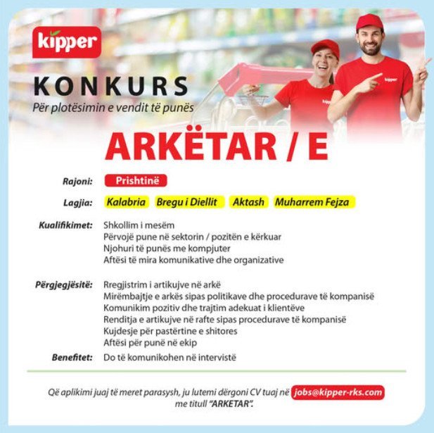 Kipper kërkon puntorë për këto pozita