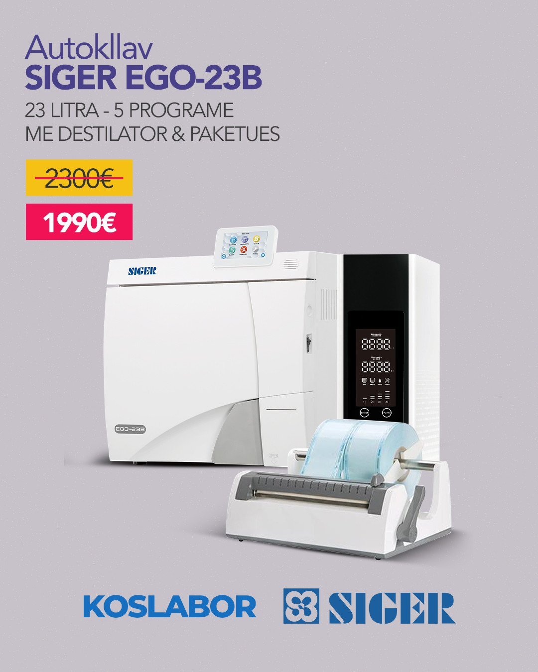 Autokllav, destilator dhe paketues Siger EGO series