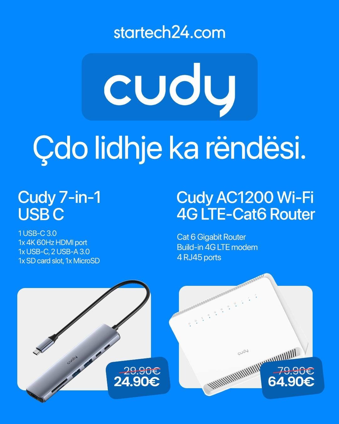 Routerë Wi-Fi, rrjete Mesh, 4G/5G, karikues, adapterë dhe më shumë