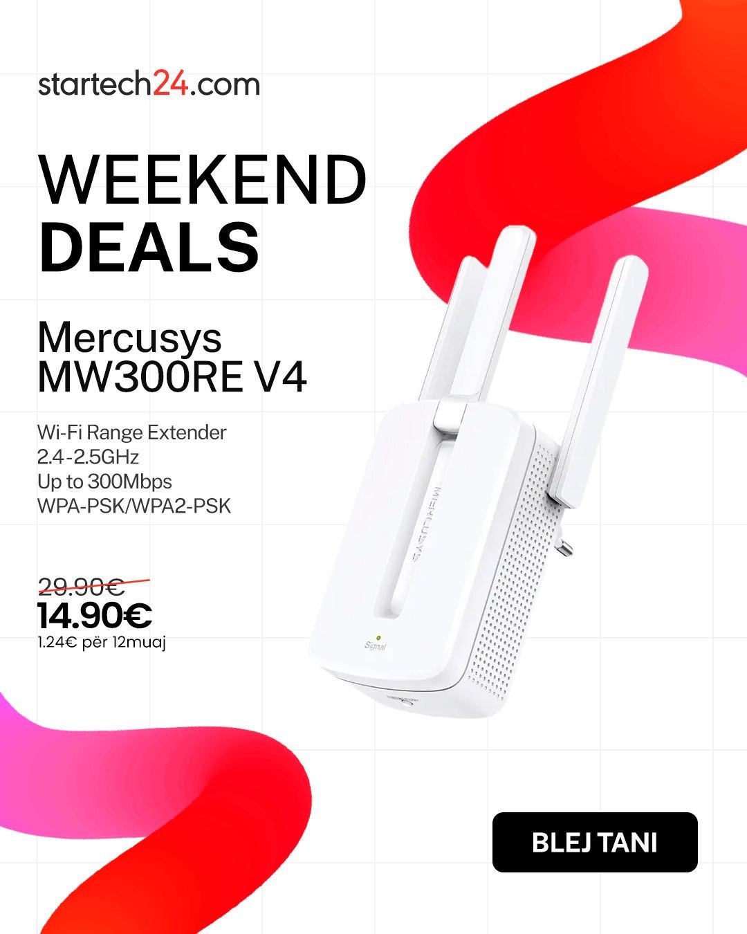 Mercusys MW300RE V4 – zgjatës i fuqishëm Wi-Fi