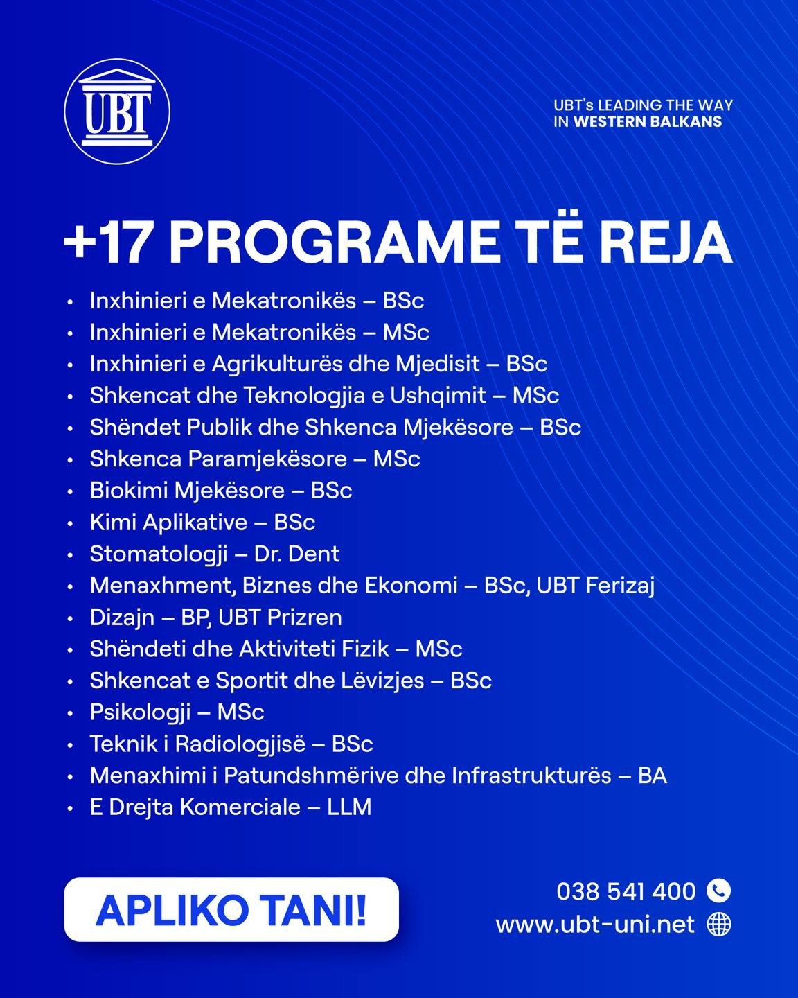 17 programe të reja në UBT