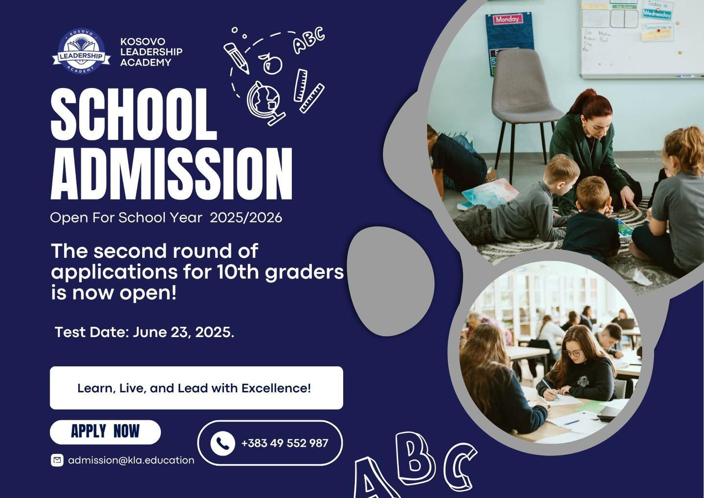 Kosovo Leadership Academy ju njofton që është hapur aplikimi për raundin e dytë të regjistrimit të nxënësve për klasën e 10-të