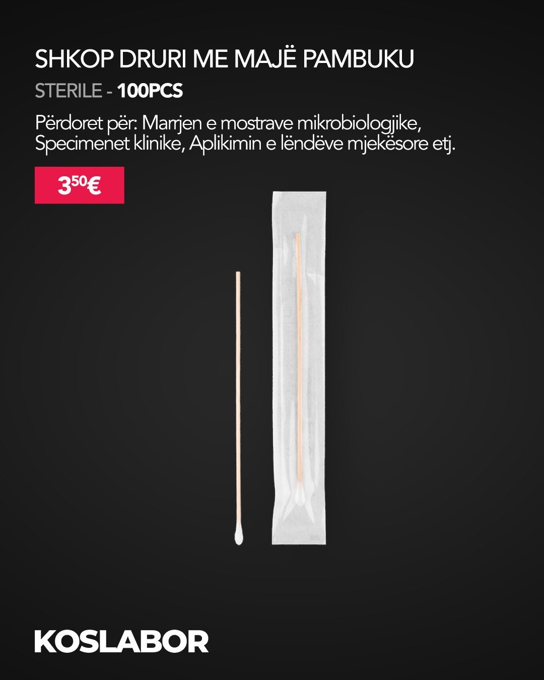 Shkopinj druri me majë pambuku - pako me 100 copë
