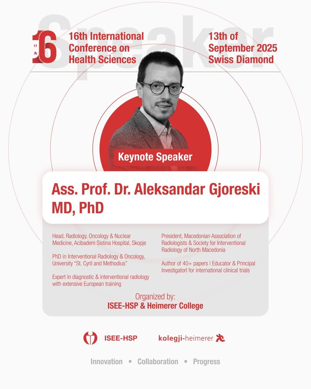 Keynote Speaker, Ass. Prof. Dr. Aleksandar Gjoreski, MD, PhD