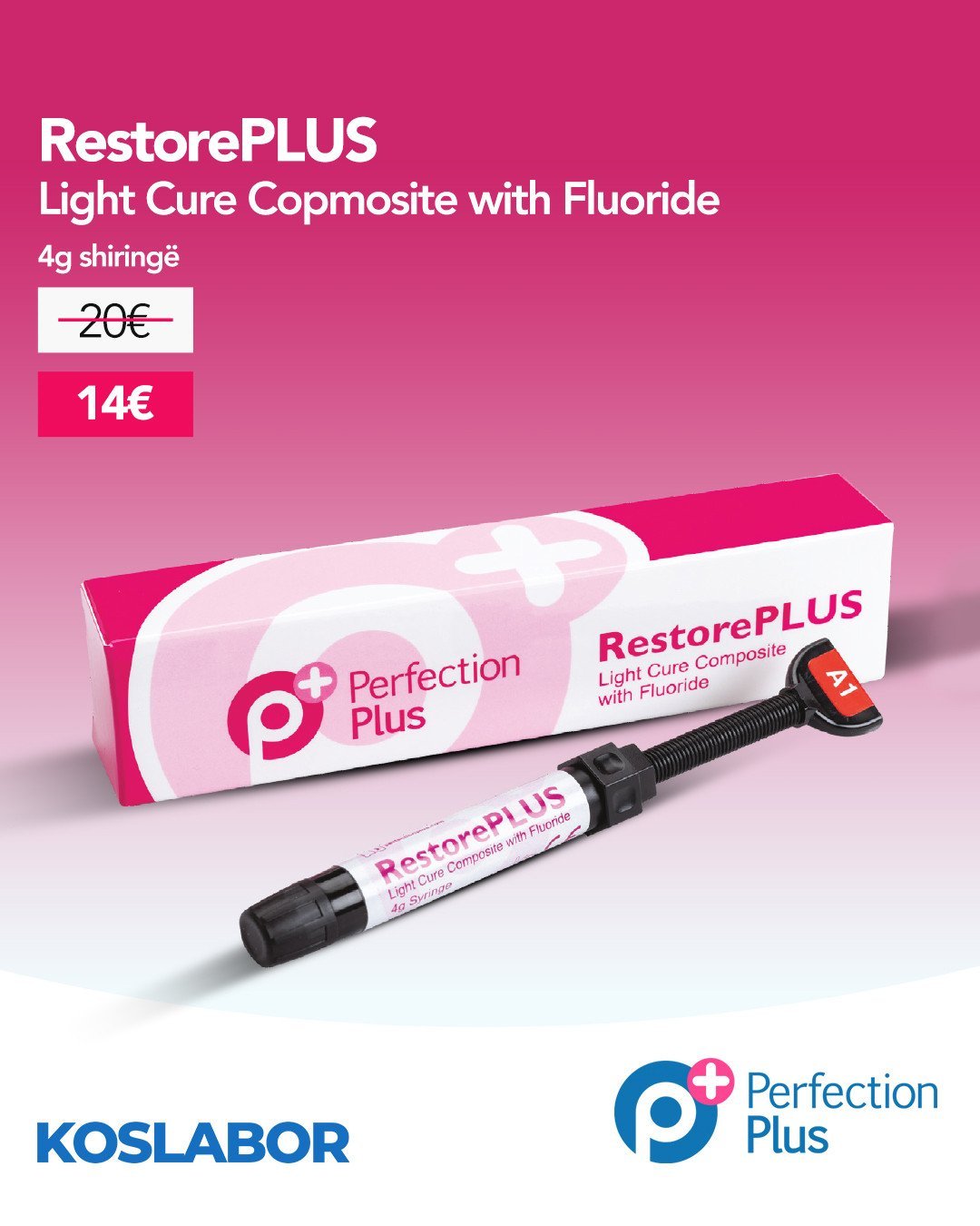 RestorePLUS - Kompozitë nanohibrite me fluor fotopolimerizuese e përshtatshme për restaurime të anteriore