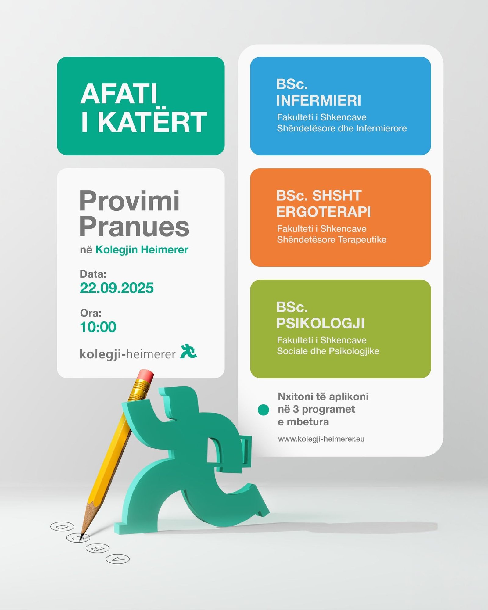 Programet me vende të mbetura BSc. Infermieri BSc. Ergoterapi BSc. Psikologji