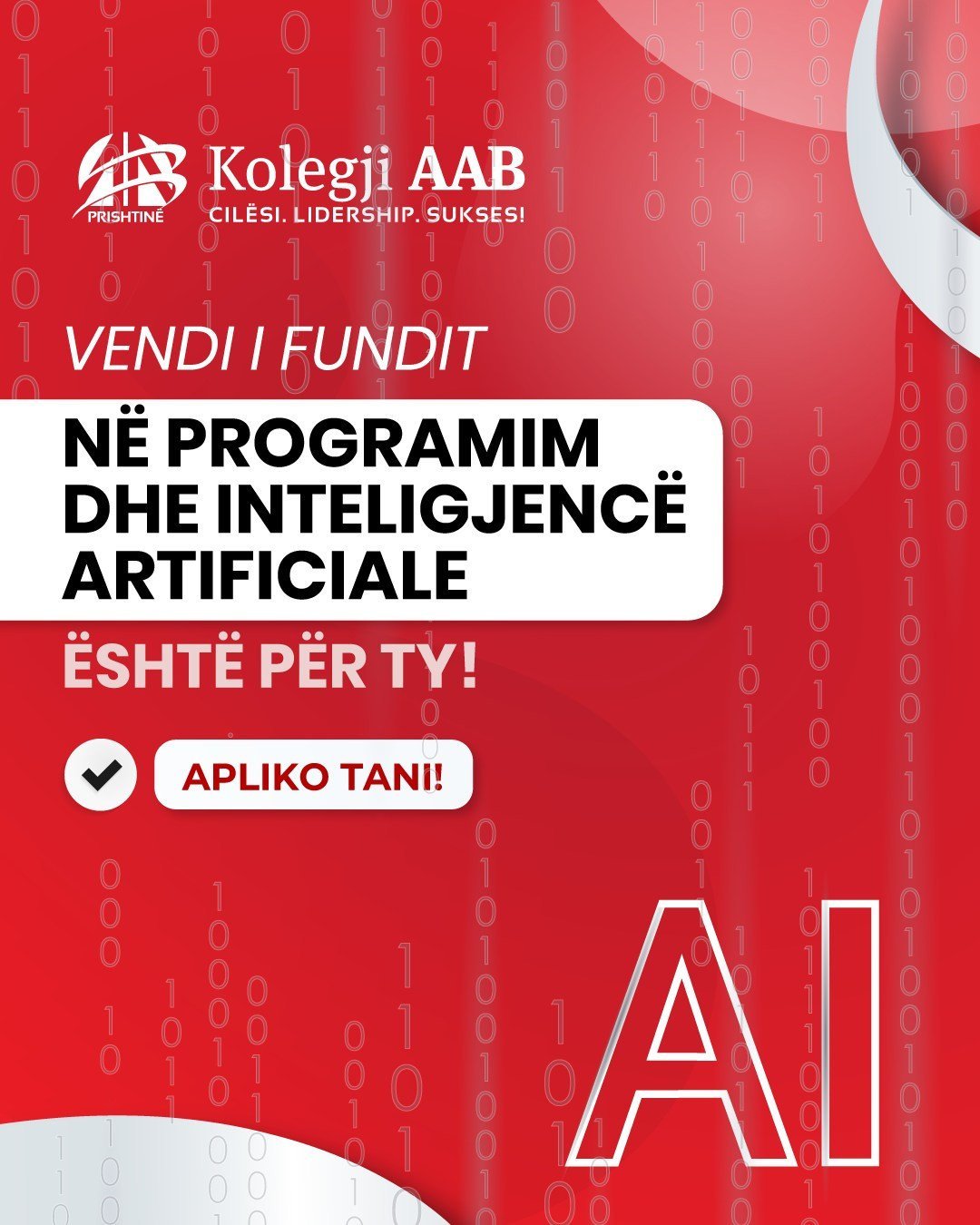 Ti ke mundësinë të bëhesh pjesë e Programimit dhe Inteligjencës Artificiale
