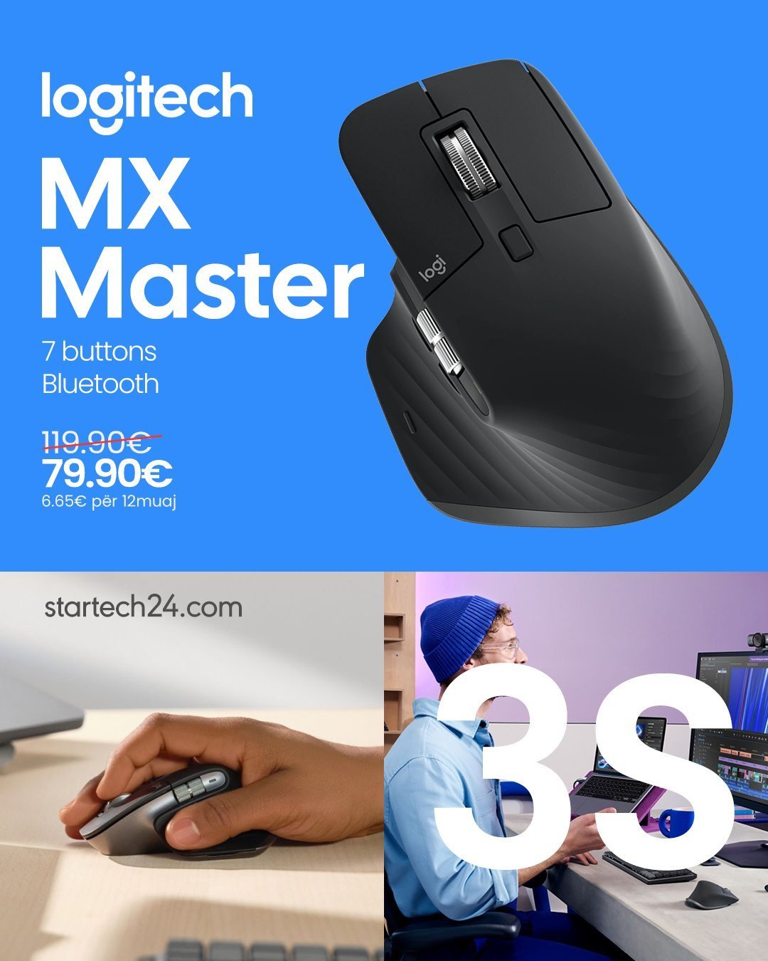 Logitech MX Master 3S – Maus profesional me 7 butona
