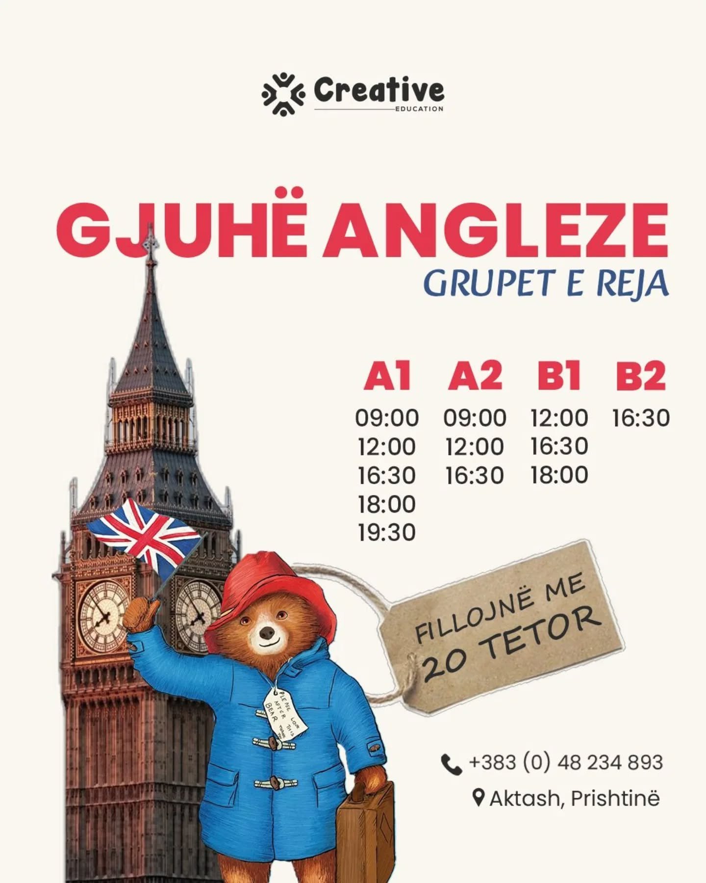 Grupet e reja për gjuhën angleze po fillojnë më 20 Tetor