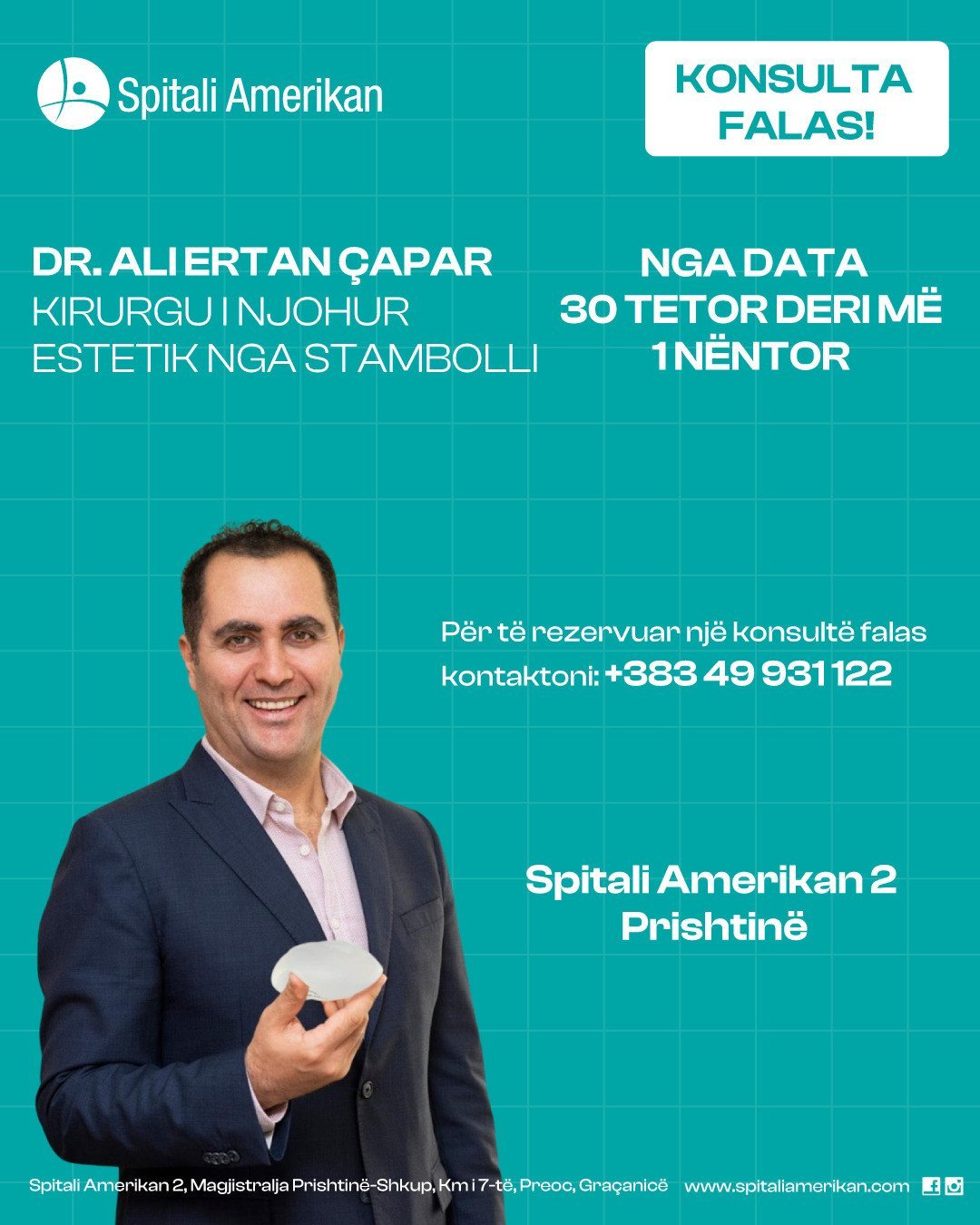 Dr. Ali Ertan ÇAPAR –Kirurg plastik nga Turqia, në Kosovë me 30 Tetor deri me 1 Nëntor