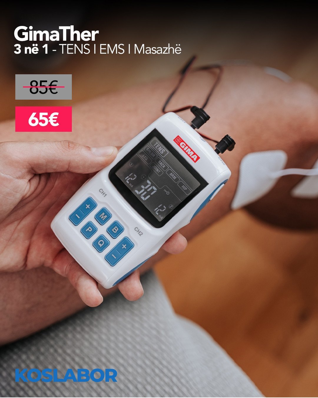 GimaTher 28406 - Pajisje 3në1 - TENS - EMS dhe Masazhë