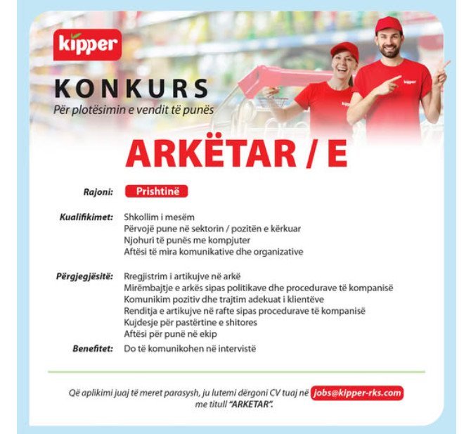 Kipper Market shpall konkurs për punësim