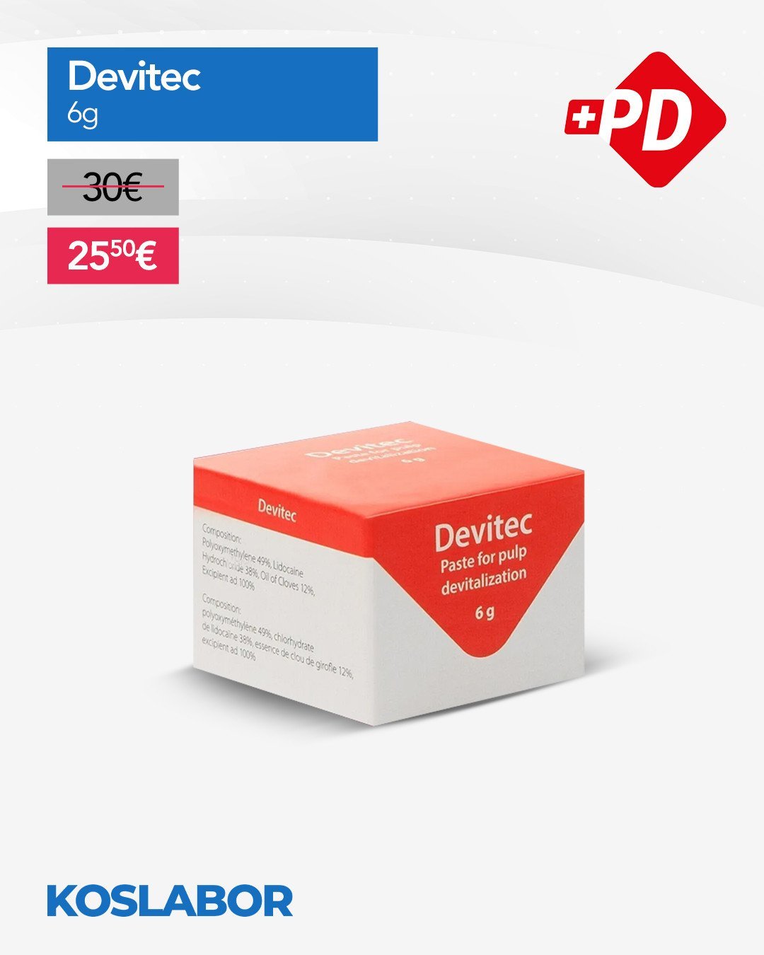 Pastë devitalizuese e pulpës, pa arsenik Devitec 6g