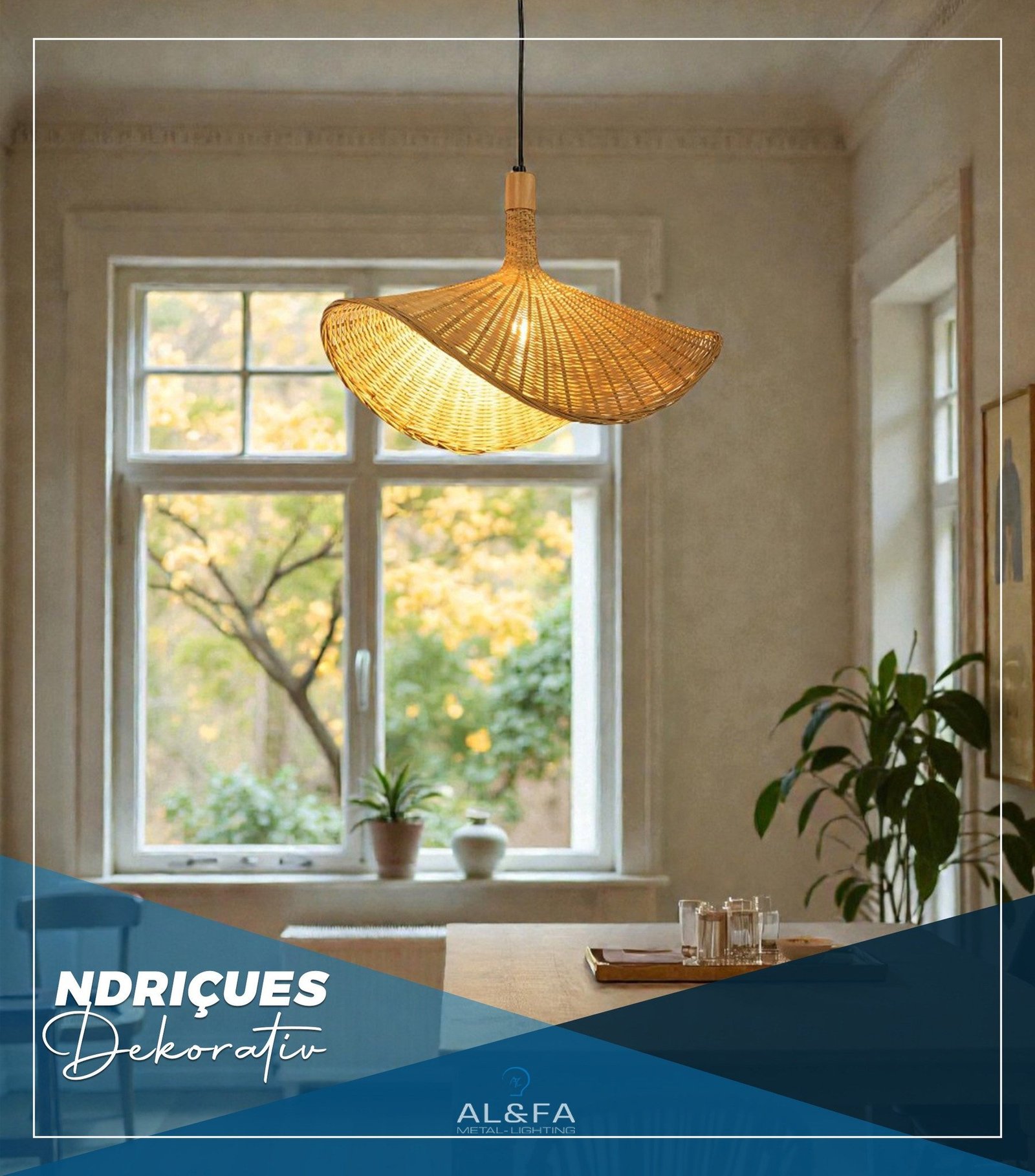 Ky ndriçues dekorativ, me dizajn natyral prej thurjeje