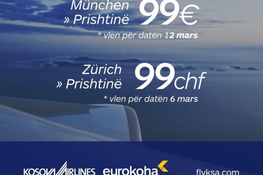 Eurokoha - Fluturime direkte nga Zürich dhe München drejt Prishtinës.