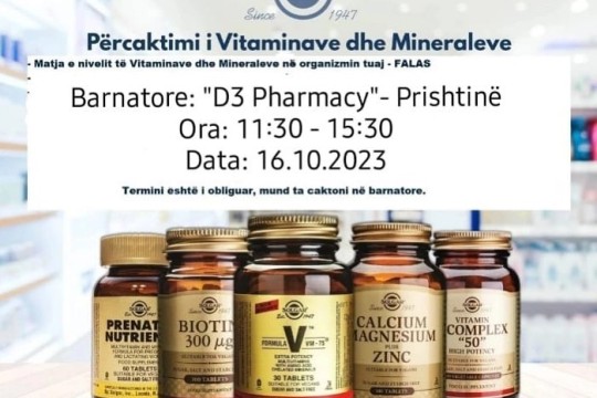 D3 Pharmacy - Percaktimi i Vitaminave dhe Mineraleve